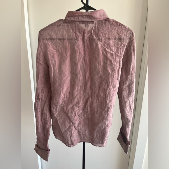 Lafayette New York 148 Silk Blend Button Down Shirt Mauve Purple Sheer Sz 10 - Picture 4 of 8